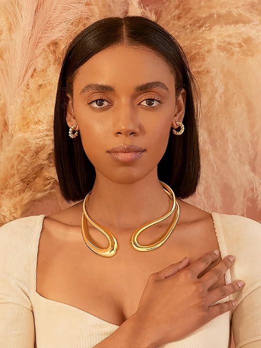 Chunky Collar Necklaces for Women Bold Gold Silver Teardrop Choker Necklace Open Cuff Necklace Fashion Statement Necklaces