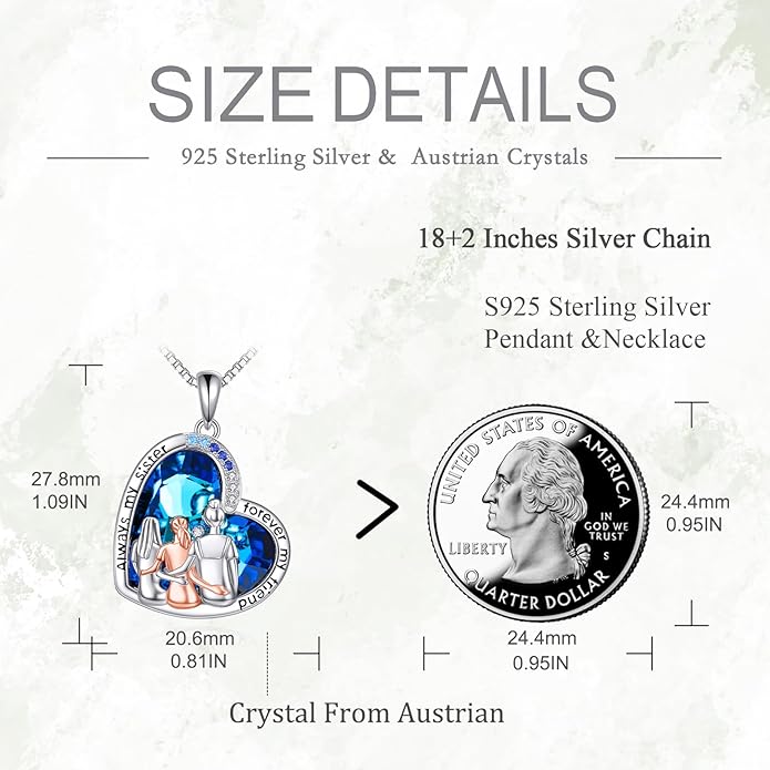 AOBOCO Gifts for Sister 2 3 Sisters Necklace for Women Sterling Silver Sister Crystal Pendant Jewelry Birthday Christmas Gifts for Friend Female Friendship Lasts Forever