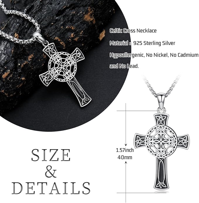 Cross Necklace for Men 925 Sterling Silver Celtic Cross Pendant Christian Jewelry Religious Christmas Gifts for Women