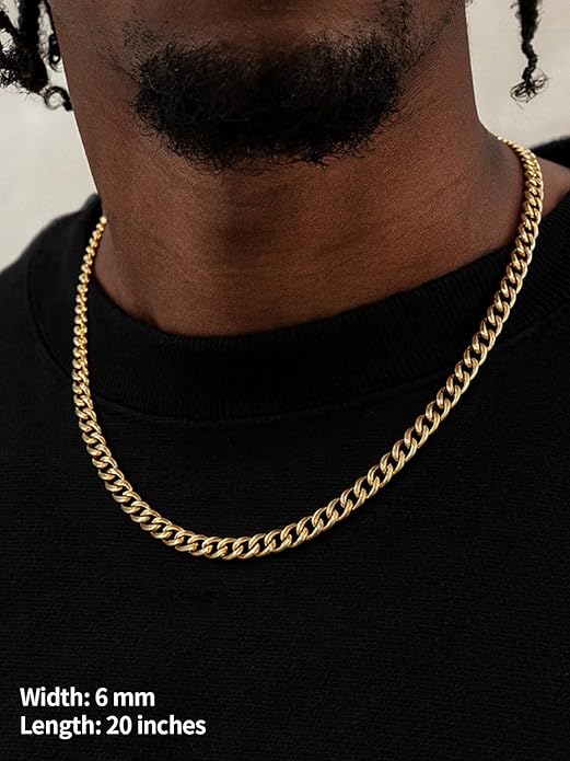 U7 Cuban Link Chain Necklace for Men, Stainless Steel/Black/Gold Mens Necklaces, Chunky Curb Chain Necklace in 6/9/12mm Width 18-30 Inches, Thick Choker Jewelry with Box Packed