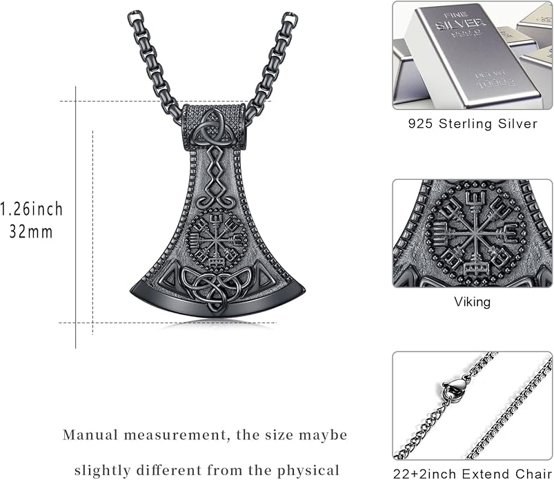 KoyeKei Viking Necklace for Men 925 Sterling Silver Viking Norse Pagan Jewelry Gifts for Women