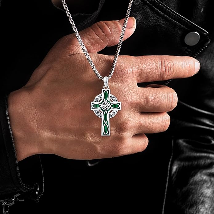 Midir&Etain Celtic Cross Necklace 925 Sterling Silver Cross Pendant Necklace Celtic Viking Irish Jewelry Religious Protective Gift for Men Women
