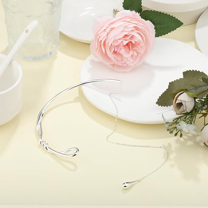 Chain Cuff Choker Necklaces for Women Silver Lariat Y Shaped Necklace Teardrop Slide Jewelry Gifts