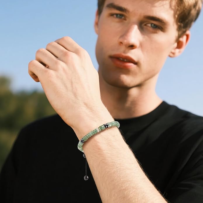 VIBILIA Healing Crystal Bracelets Beaded Bracelets for Men Women Natural Stone Adjustable Bracelets Unique Gifts for Father Son Grandfather Brother Friend