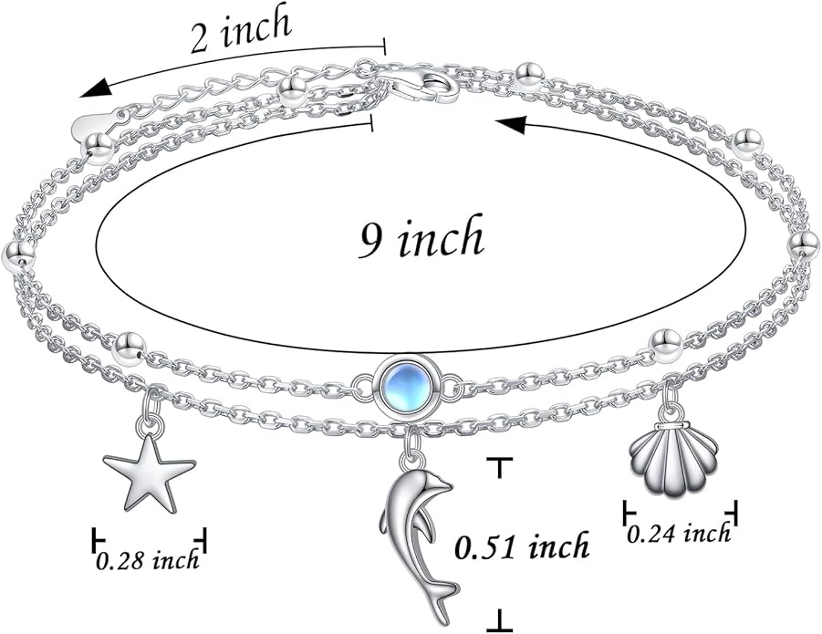 FLYOW Anklet for Women S925 Sterling Silver Adjustable Foot Beaded Heart Charm Ankle Bracelet Anklets Jewelry