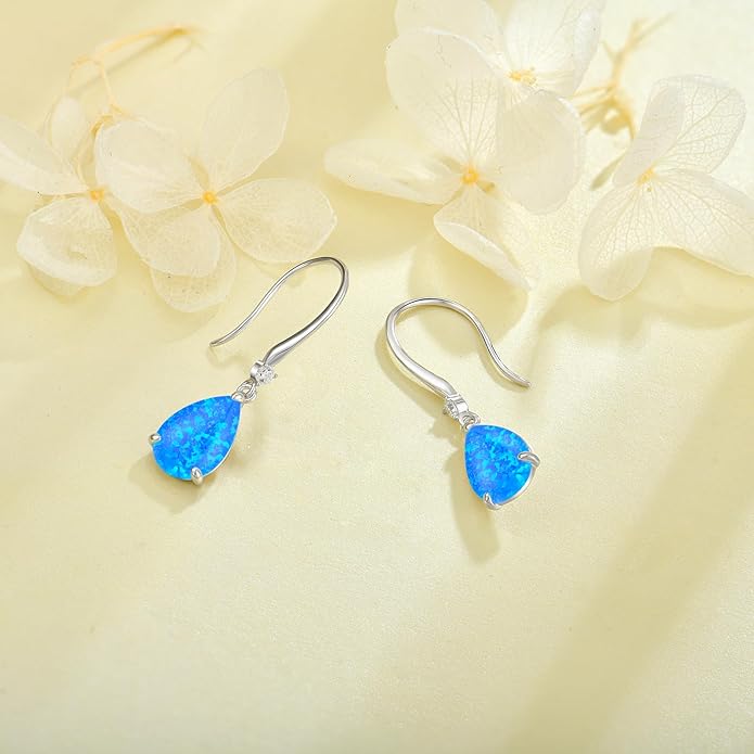 Opal Earrings 925 Sterling Silver Hook Drop Teardrop Gemstone Earrings October Birthstone Dangle Earrings Jewelry Gift for Women