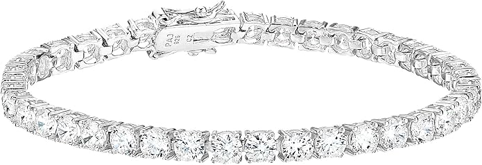 Amazon Essentials Plated Sterling Silver Round Cut Cubic Zirconia Tennis Bracelet