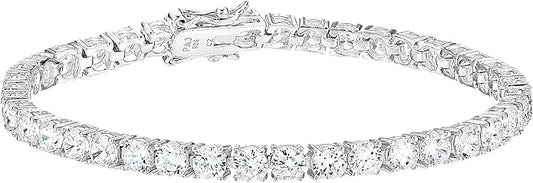 Amazon Essentials Plated Sterling Silver Round Cut Cubic Zirconia Tennis Bracelet
