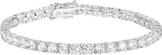 Amazon Essentials Plated Sterling Silver Round Cut Cubic Zirconia Tennis Bracelet