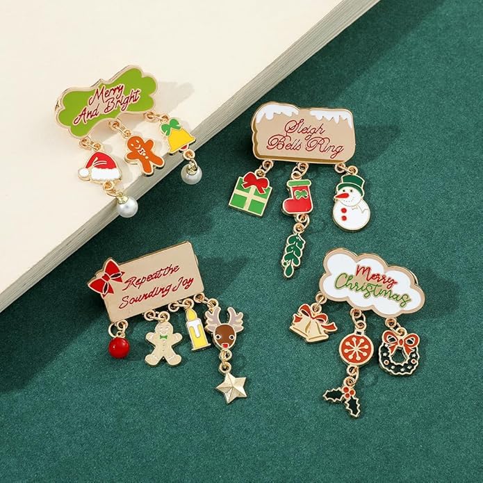 ONLYJUMP Christmas Bell Brooch Pins for Women Girls Lovely Crystal Christmass Tree Snowflake Bell Reindeer Snowman Brooches Colorful Xmas Enamel Pins Holiday Party Gift