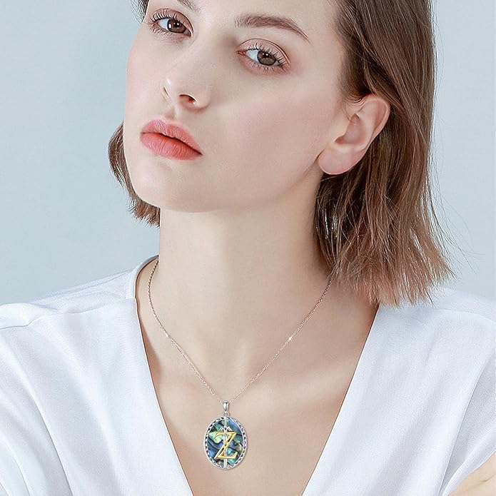 VONALA Artemis's/Poseidon's/Athena's/Weapons Necklace S925 Sterling Silver Plated Abalone Pendant Necklace for Women Men for Women Men