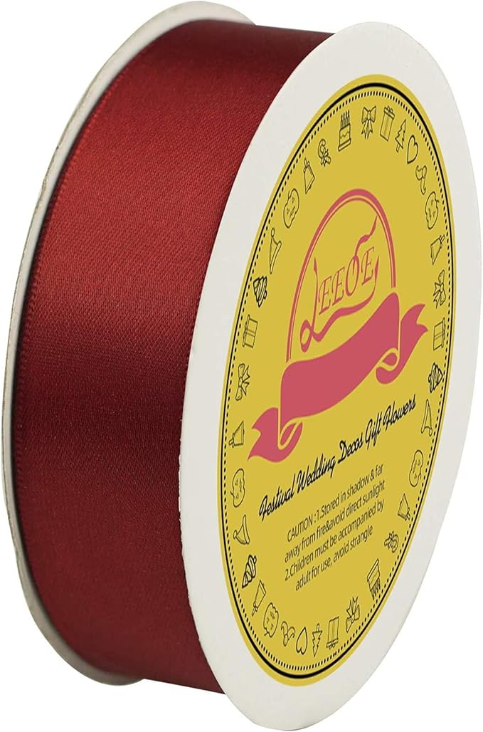 LEEQE Double Face Satin Ribbon 1 inch X 25 Yards Polyester Burgundy Ribbon for Gift Wrapping Very Suitable for Weddings Party Hair Bow Invitation Decorations and More