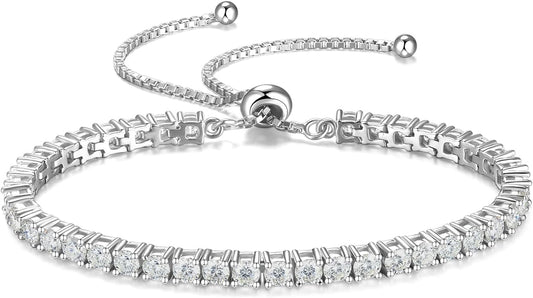 1.2-12 CTTW Moissanite Tennis Bracelet for Women, Adjustable 2-5mm D Color VVS1 Round Cut Moissanite Bolo Bracelet, 18K Gold Plated 925 Sterling Silver Simulated Diamond Bracelet Gifts for Women Her