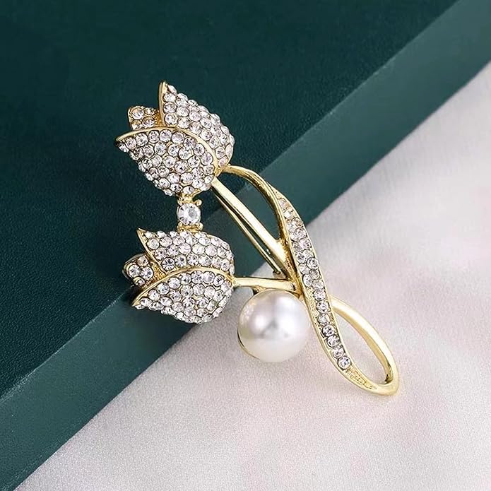 Crystal Pearl Flower Brooches Pins Fashion Beautiful Created Rhinestone Floral Brooch Good Idea for Party Dance Wedding Banquet for Elegant Women Girl