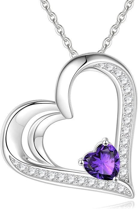 GLIVEOR 925 Sterling Silver Birthstone Necklace Heart Necklace for Women Gifts for Women