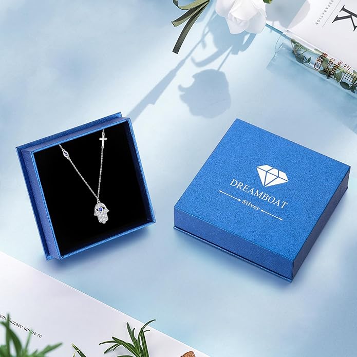 Dreamboat Sterling Silver Evil Eye Necklace for Women Protection Necklace Hamsa Nazar Mal De Ojo Turco Spiritual Jewelry Evil Eye Gifts