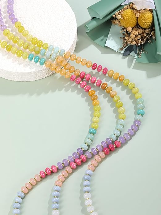 CrystalTears Beaded Gemstone Necklace for Women, Womens Colorful Boho Stone Bead Choker Necklace, Handmade Natural Crystal Stone Summer Beach Jewellery Gifts for Women Mom Christmas
