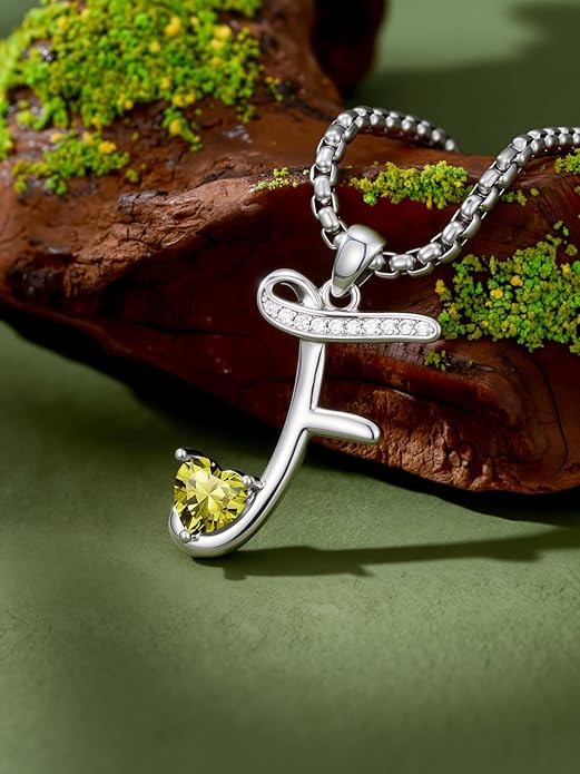Christmas Gifts for Women Alphabet A to Z Initial Birthstone Pendant Necklaces for Women - 18k White Gold Plated Personalized Name Jewelry Valentine Mothers Day Birthday Gifts for Women Her Girlfriend