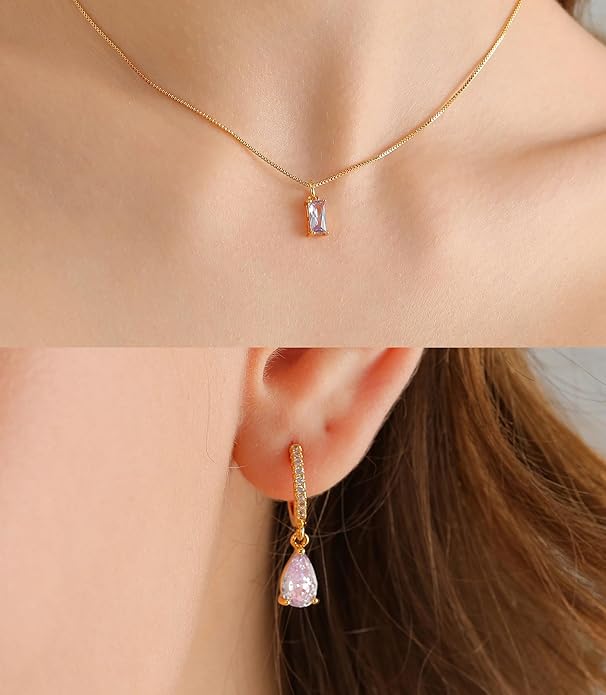 Birthstone 14K Gold Plated Bracelets Earrings Necklaces Jewelry Set， Blue Green May Cubic Zirconia，Friendship Bracelets Jewelry Gifts for Mom Best Friend Birthday