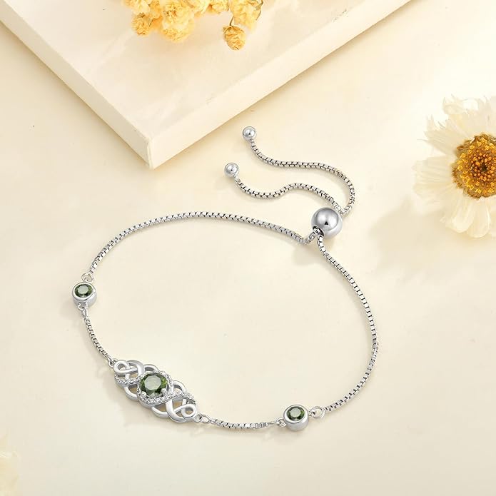 Infinity Celtic Knot Bracelet 925 Sterling Silver Birthstone Bracelet Irish Jewelry for Women