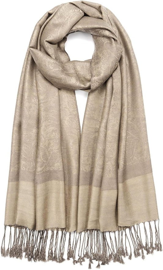 QIUTIMIY Paisley Pashmina Shawl Wrap Women Reversible Vintage Jacquard Pashmina Rave Scarf with Fringe for Evening, Wedding