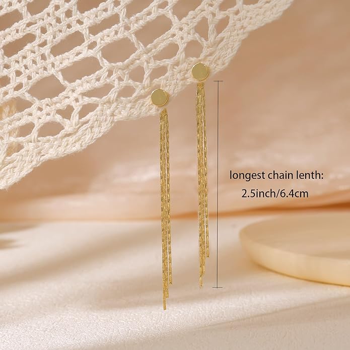 Gold Earrings for Women, 14K Gold Plated Tassel Dangle Earrings for Women Trendy Hypoallergenic Long Chain Earring Dainty Pearl Drop Earrings Elegant Wedding Earring Fashion Jewelry for Womens