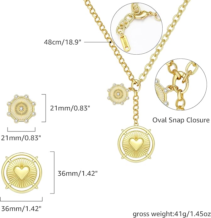 Chunky Gold Necklace for Women, 18K Waterproof Heart Necklace Statement Necklace Gold Charm Necklace Chunky Jewelry Paperclip Chain Choker Gift for Women