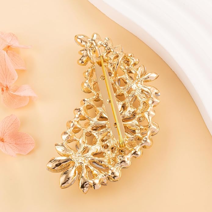 LAXPICOL Vintage Austrian Crystal Flower Leaf Bouquet Clusters Large Big Brooch Pin for Women Gold Tone