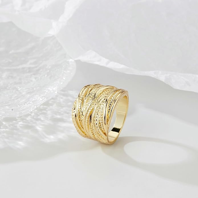 2 Tone Intertwined Crossover Statement Ring Fashion Chunky Band Rings for Women Wide Index Finger Rings Costume Jewelry
