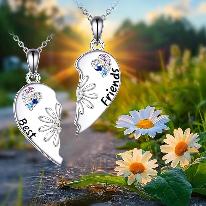 JBAERD Couples BFF Matching Necklaces 925 Sterling Silver Cross/Yin Yang/Sun Moon/Mountain Wave Pendant Necklace Anniversary Birthday Gifts