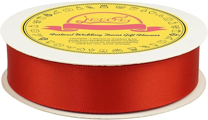 LEEQE Double Face Satin Ribbon 7/8 inch X 25 Yards Polyester Red Ribbon for Gift Wrapping Very Suitable for Weddings Party Hair Bow Invitation Decorations and More
