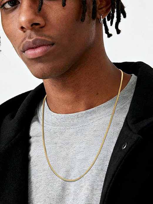 Richsteel Stainless Steel Mens Flat Link Chain Necklace, Black/Gold/Steel Chain for men, 2mm/4mm/6mm Width, No Tarnish & Hypoallergenic Hip Hop Jewelry, 18"-30" Length