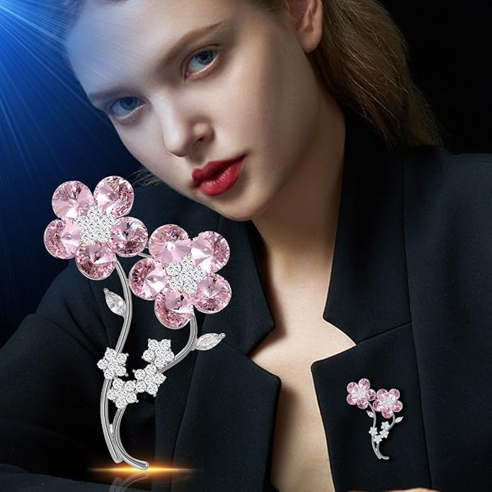 UNVAK Rhinestone Flower Brooch - Crystal Flower Pin for Women - Valentine's Day & Mother's Day Gift