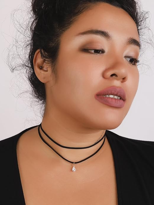 Sacina Layered Black Choker Necklace, Glass Teardrop Chocker, Black Necklace, Gothic Goth Boho Choker, Christmas Jewelry Gift For Women