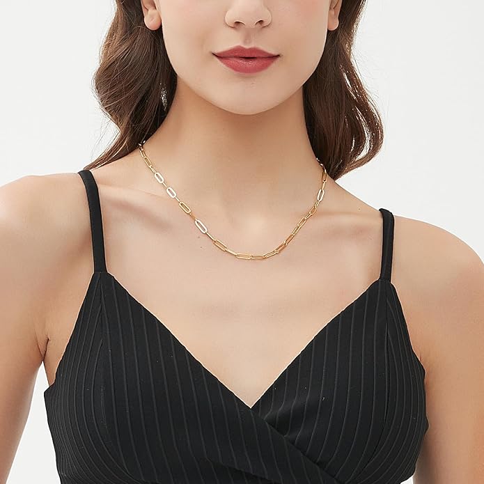 Jewlpire 14K Gold Plated 925 Sterling Silver Paperclip Chain Necklace for Women, 2.5mm 3mm Necklace for Women, Comfortable Women's Chain Necklaces 16 18 20 22 24 26 Inch