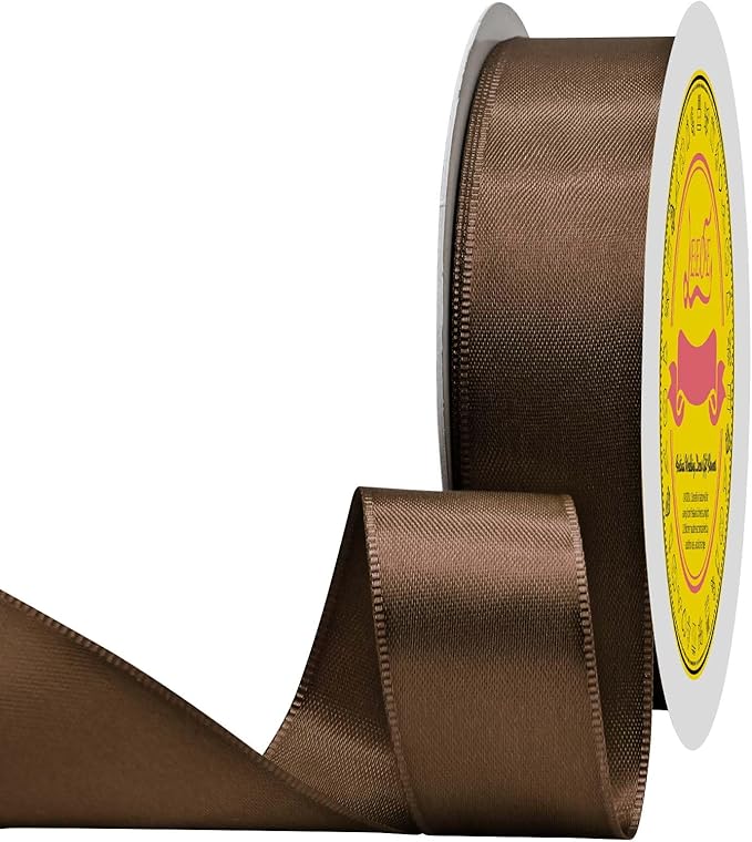 LEEQE Brown Double Face Satin Ribbon 1 inch X 50 Yards Spool Bright Colors Very Suitable for Weddings Gift Package Wrapping Dancer Wand Sewing Party Hair Bow Invitation Decorations and More