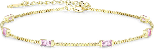 LOUISA SECRET Birthstone Bracelets for Women, 925 Sterling Silver Dainty Simple Women Charm Link Bracelet, Birthday Anniversary Jewelry Gifts for Women Wife Mom Her