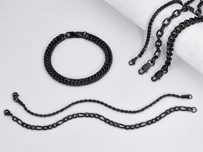 XIANNVXI 6pcs Stainless Steel Bracelets for Men Women Silver/Gold/Black Cuban Link Rope Paperclip Chain Bracelets Set 6.5/7/7.5/8.3/9 Inches Metal Bracelet Mens Fashion Accessories Jewelry Set