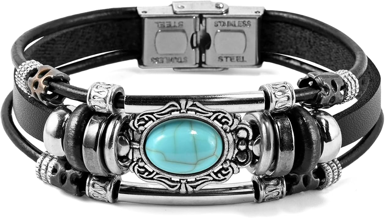 VIBILIA Vintage Leather Wrap Bracelets for Men Women, Multi-Strand Bracelets with Strong Clasp Ethnic Tribal Bracelets