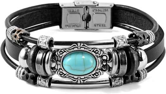 VIBILIA Vintage Leather Wrap Bracelets for Men Women, Multi-Strand Bracelets with Strong Clasp Ethnic Tribal Bracelets