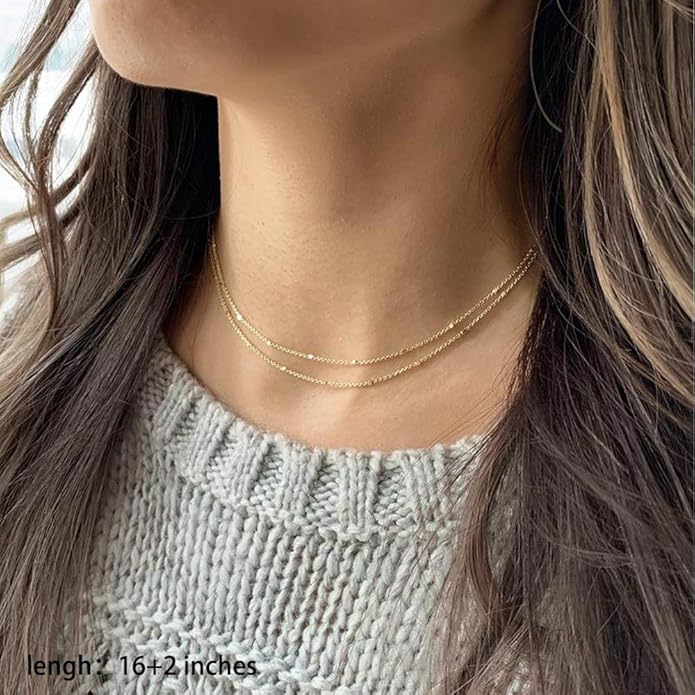 Turandoss Gold Layered Necklaces for Women - 14K Gold Plated Handmade Multilayer Bar Pearls Coin Disc Moon Butterfly Medallion Adjustable Dainty Layered Choker Necklaces for Women Jewelry