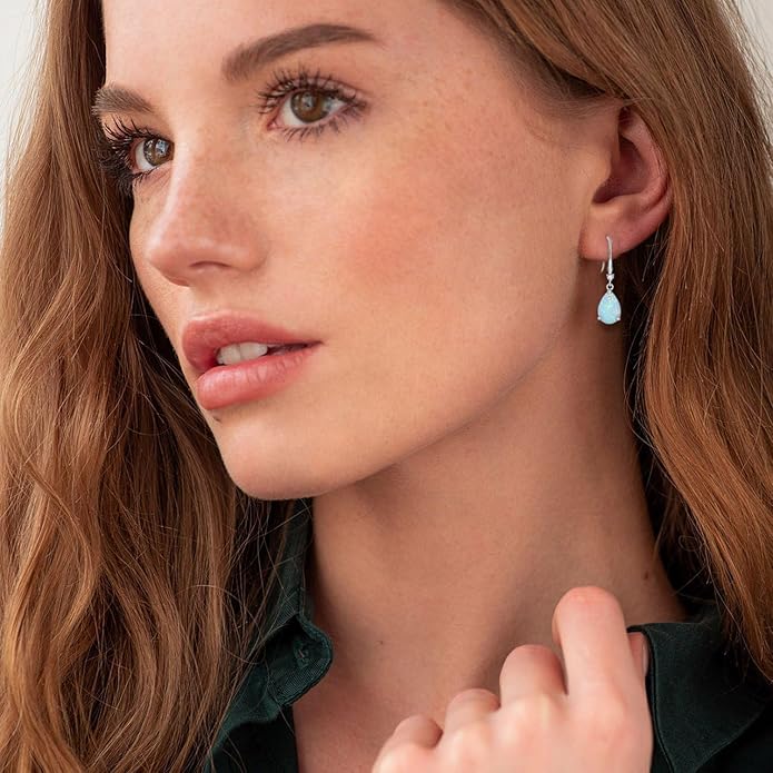 Opal Earrings 925 Sterling Silver Hook Drop Teardrop Gemstone Earrings October Birthstone Dangle Earrings Jewelry Gift for Women