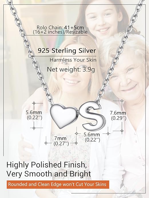 PROSILVER Initial Heart Necklace for Women, 925 Sterling Silver Tiny Heart Letter Necklace Siver, Gold Necklace, Come with Box