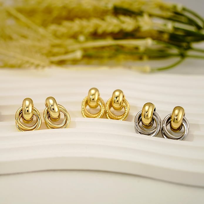 NIXMAX Chunky Small Knot Earrings Gold Silver Geometric Earrings for Women Dainty Gold and Silver Plated Dangle Drop Earrings Hypoallergenic and Lightweight Fashion Trendy Jewelry Gifts