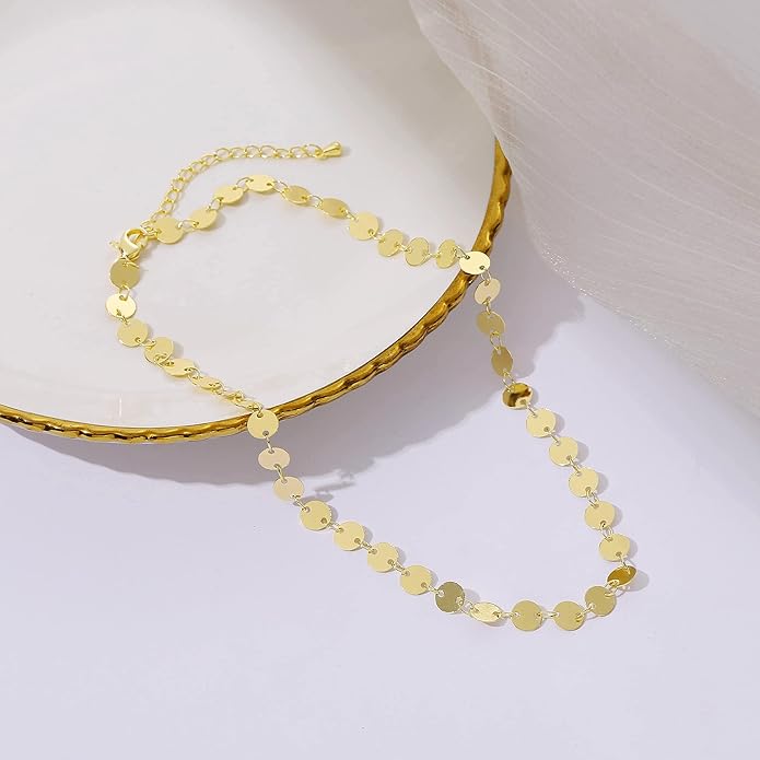 14K Gold Necklace for Women, Womens Dainty Chain Necklace Plated Shining Dots Satellite Choker Box Chain, Women Layering Necklaces