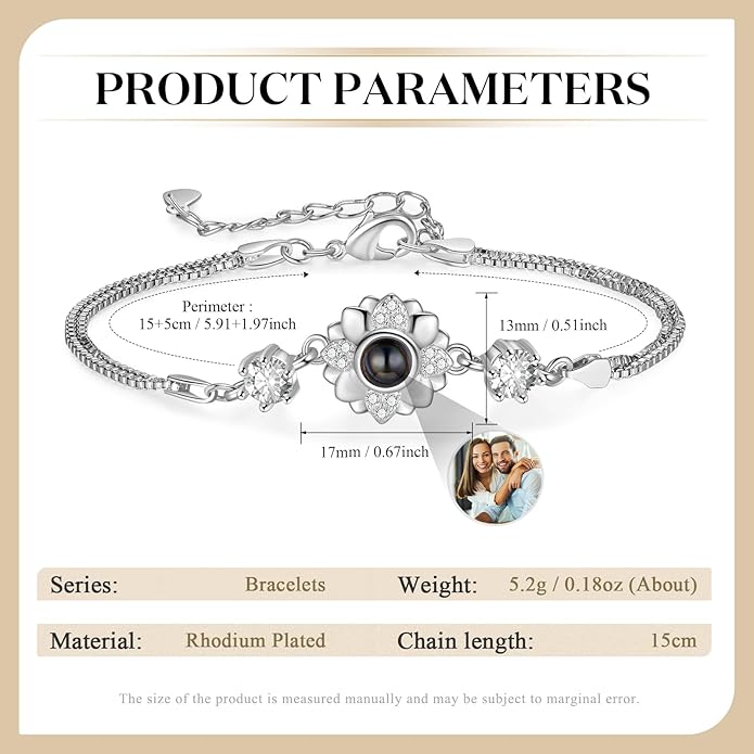 ROSI Personalized Bracelets with Picture Inside, Custom Projection Bracelets with Photos, Picture Bracelet Personalized Photo Gifts, Memorial Gifts for Women Mom Family Couple Girl