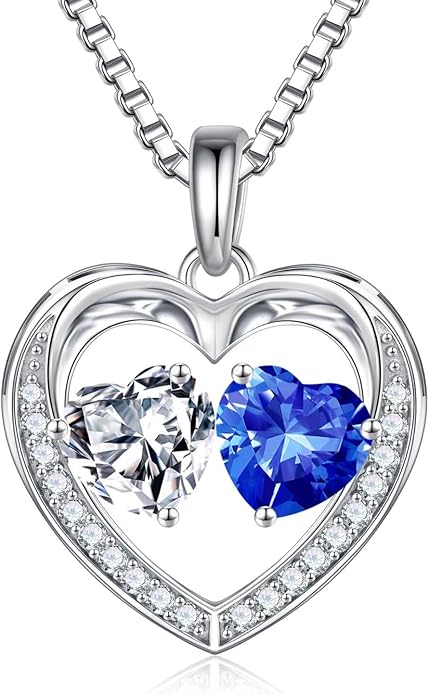 Iefil Christmas Gifts for Women Wife - 925 Sterling Silver Heart Birthstone Necklace, Anniversary Birthday Gifts for Women Wife Girlfriend Mom, Birthstone Jewelry Gift for Her