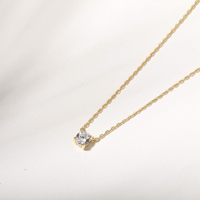 S.Leaf 18Karat Gold Plated Cubic Zirconia Necklace for Women S925 Sterling Silver 0.5/1/2cttw Dainty Crystal Cubic Zirconia Pendant Necklaces Best Friend Birthday Gifts for Women Trendy Sister Mom Wife Womens Her Friend Party