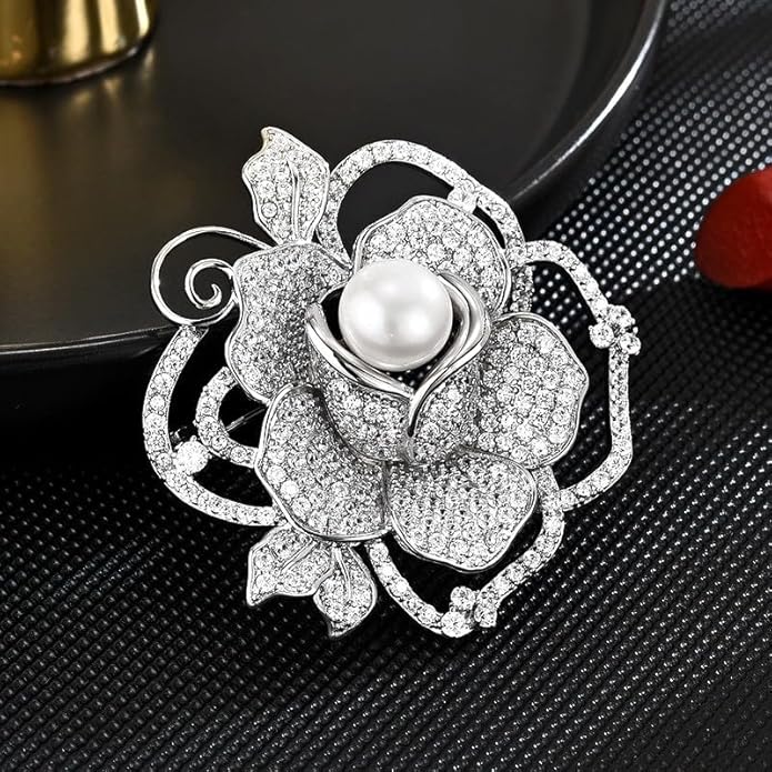 Flower Brooch Pin - Rhinestone Flower Pin 18k Gold Plated - Thanksgiving Day, Birthday, Wedding Gifts for Mom, Wife