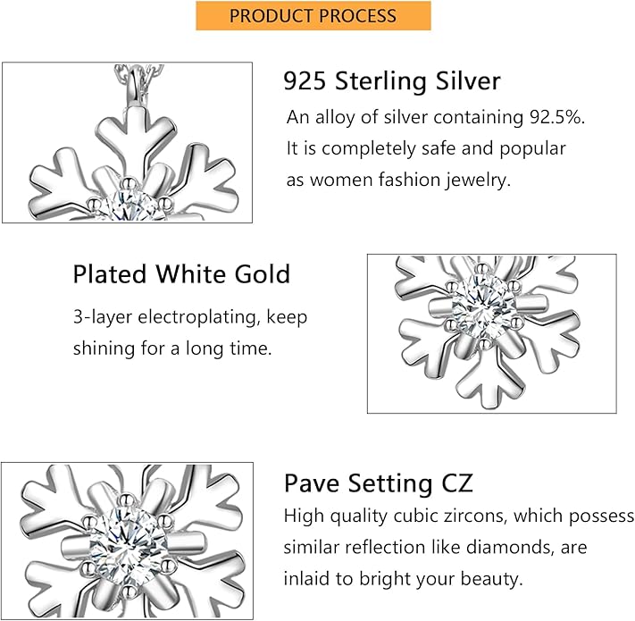 Small Snowflake Earrings Small Snowflake Necklace 925 Sterling Silver Hypoallergenic CZ Winter Party Chrismas Jewelry Gifts for Women